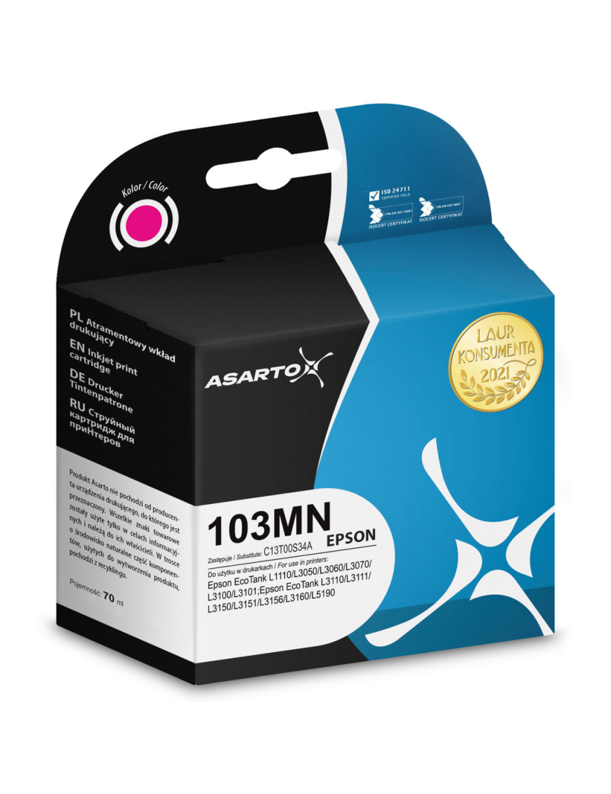 Tusz Asarto do Epson 103MN | C13T00S34A | 70 ml | magenta
