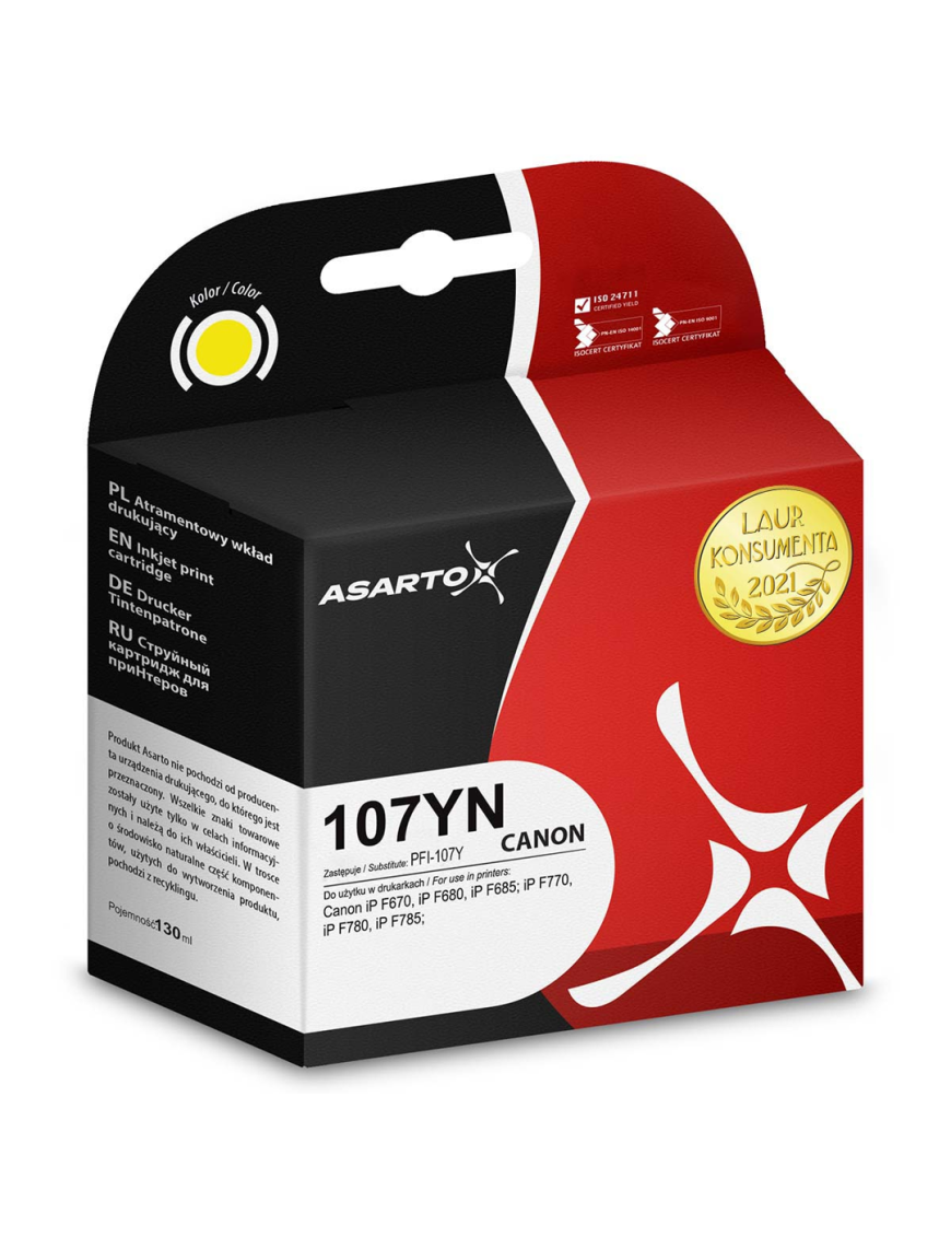 Tusz Asarto do Canon 107YN | 6708B001 | 130 ml | yellow