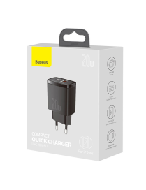 Baseus Ładowarka sieciowa Compact Quick Charger USB | USB-C | 20W czarna