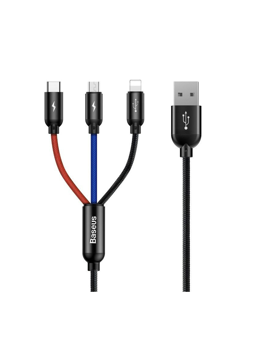 Baseus Kabel USB 3w1 USB-C / Lightning / Micro 3A | 1.2m | czarny
