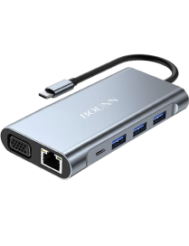 Bounn Adapter 11w1 TypeC to HDMI (4K@30Hz)+VGA+3.5mm Audio+RJ45(1000Mbps)+U