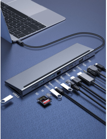 Bounn Adapter 12w1 TypeC to HDMI (4K30Hz)+DP+VGA+RJ45(1000Mbps)+USB3.0*2+US