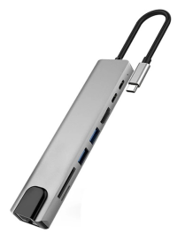 Adapter 8w1 Typ-C to HDMI +RJ45(100Mbps)+USB3.0+USB2.0+SD/TF+68W PD+U