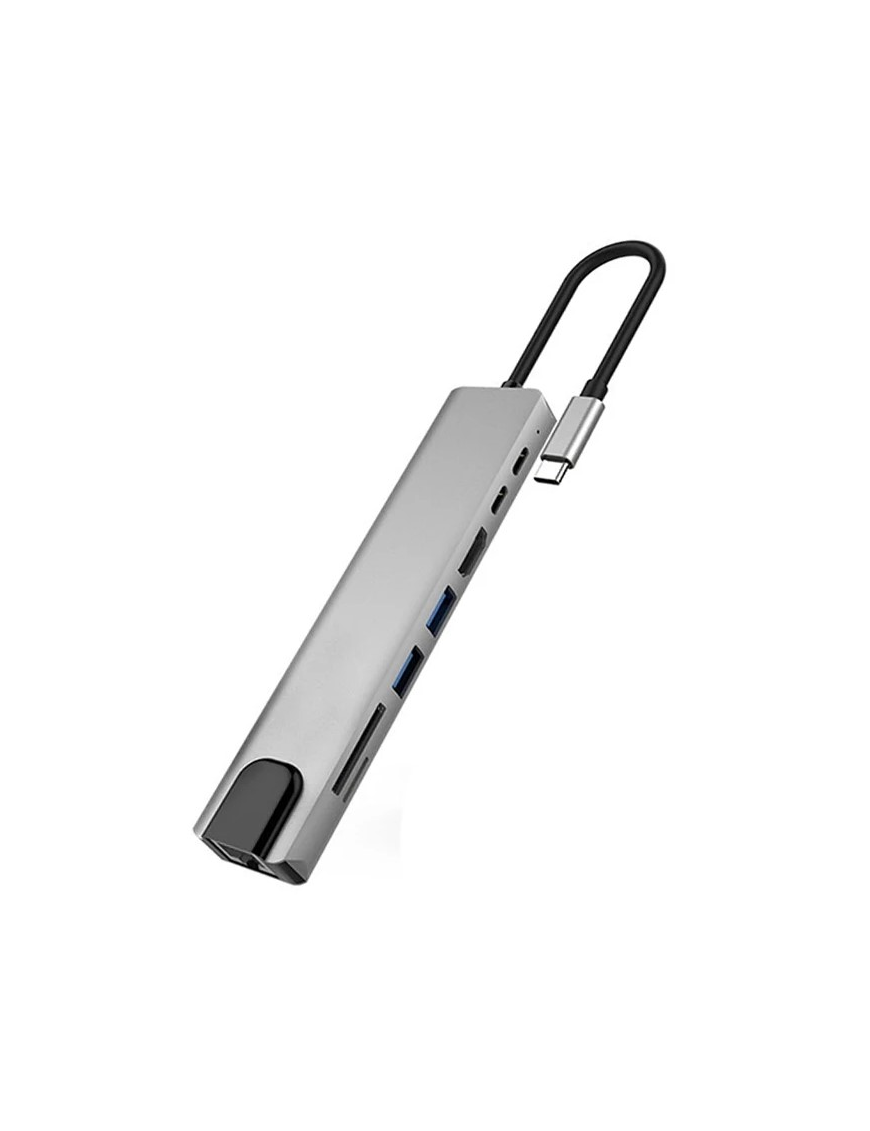 Adapter 8w1 Typ-C to HDMI +RJ45(100Mbps)+USB3.0+USB2.0+SD/TF+68W PD+U