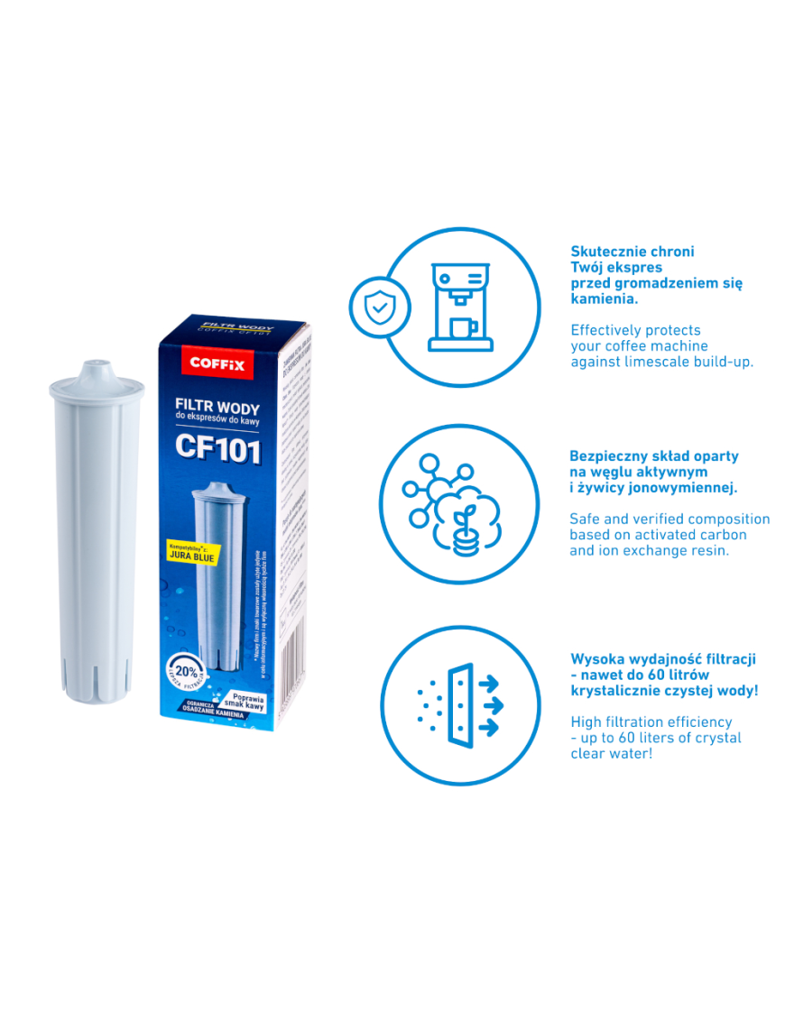 Filtr wody do ekspresu ciśnieniowego Coffix CF101 KOMPATYBILNY Z JURA Blue